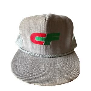 Vintage CF Embroidered Gray Corduroy on Gray Tonkin USA Made Snapback Trucker